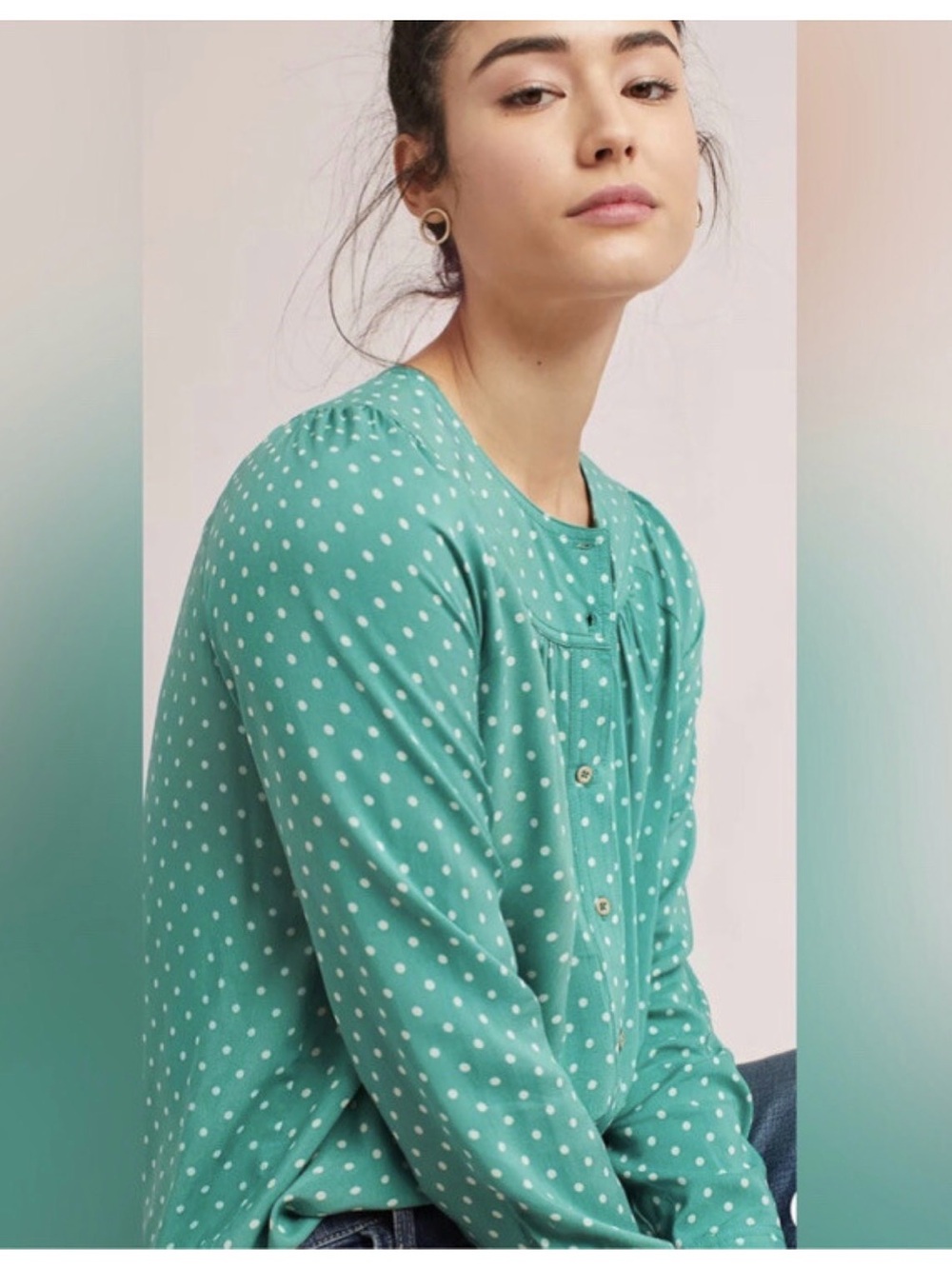 Maeve Teal Polka Dot Button-Down Soft Shirt